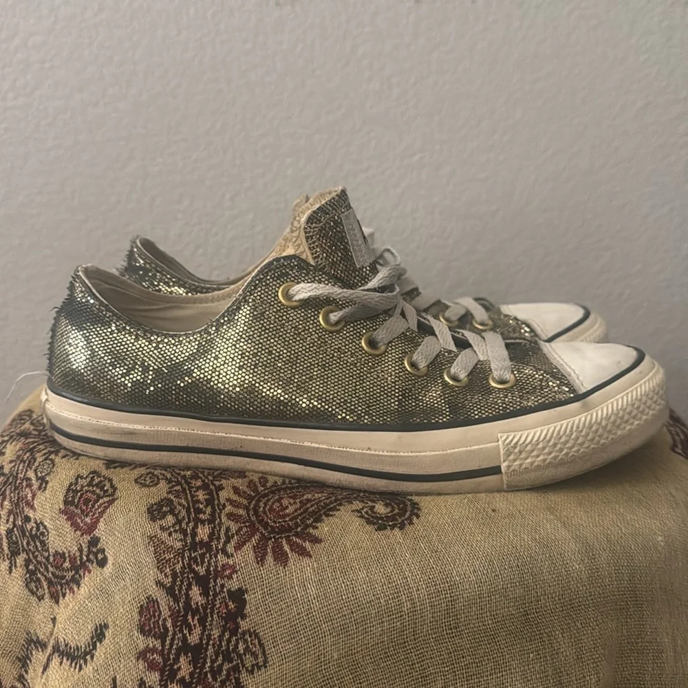 Women's Converse Sparkling Gold Sneakers - Picture 2 of 9
